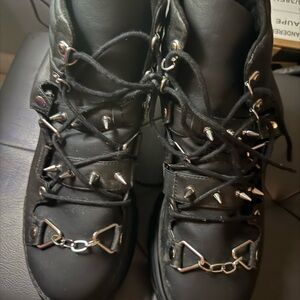 Black Spike Detail Ankle Boots - Women